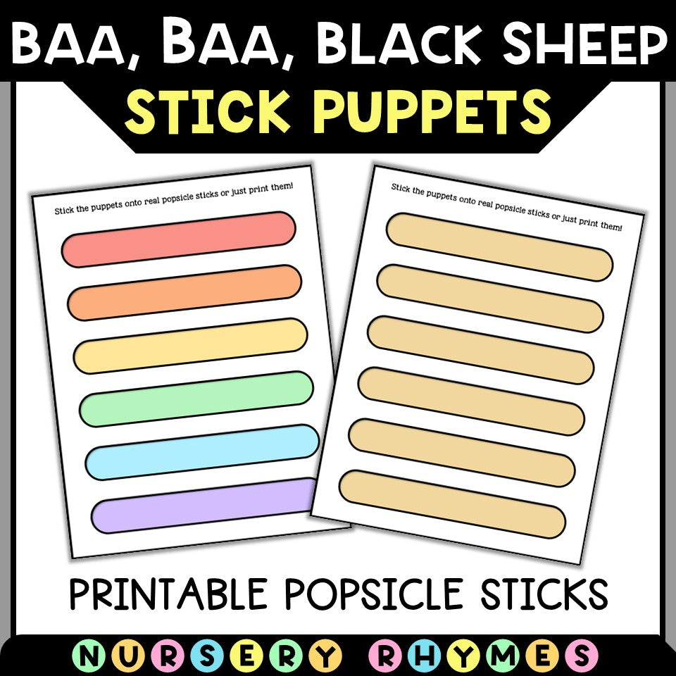 Baa Baa Black Sheep stick puppets printable popsicle sticks for nursery rhymes craft Tiny Thinkers