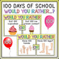 100 days of school Would You Rather activity with cupcakes, ice cream cones, hands, legs, balloons