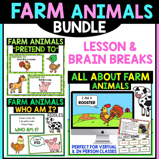 Farm Animals Unit Bundle | Lessons, Riddles & Movement Activities