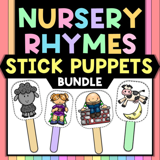 Tiny Thinkers nursery rhymes stick puppets bundle with cartoon sheep, girl, boy, and cow designs