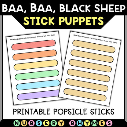 Baa Baa Black Sheep stick puppets printable popsicle sticks for nursery rhymes craft Tiny Thinkers